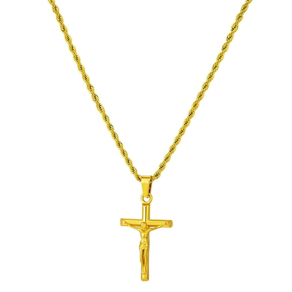 murtoo Cross Necklace for Men, Christian Jesus Pendant, Stainless Steel Mens Necklace with Twisted Rope Chain Curb Chain Wheat Chain, Jewelry Gift for Men Women