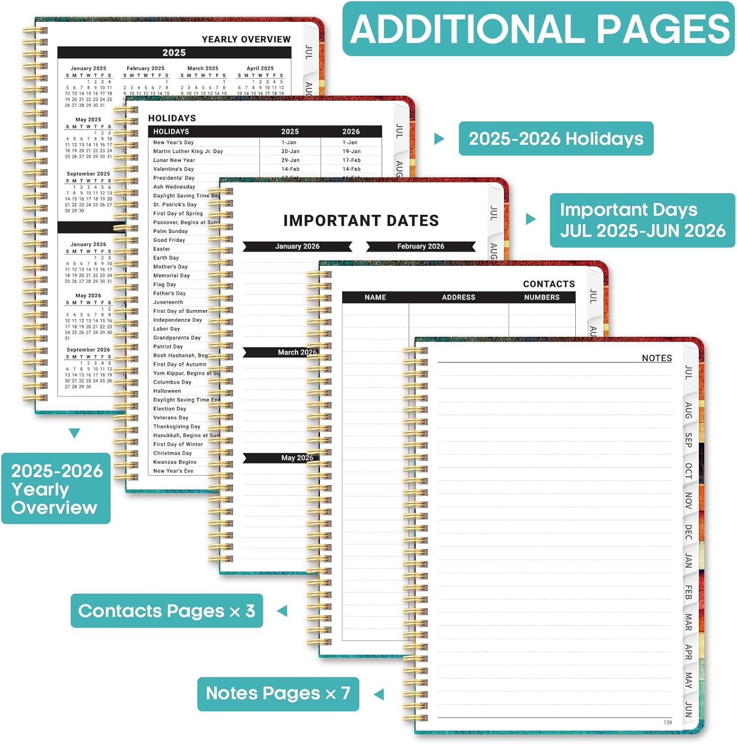Academic Planner 2025-2026, Weekly and Monthly Calendar Planner Book, July 2025 – June 2026, Hardcover Organizer with Tabs, Perfect for Teachers, Students, Women & Men, A5 (6.4" x 8.5") - Pink
