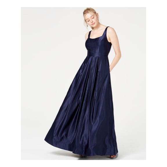 CITY STUDIO Womens Navy Embellished Sleeveless Square Neck Maxi Sheath Prom Dress 3