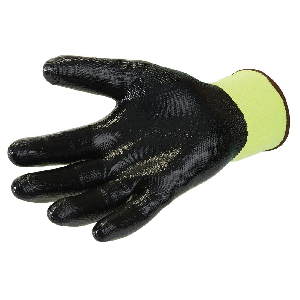 SAFEGEAR Nitrile Gloves X-Large, 3 Pairs - ANSI Level A2 Cut-Resistant Black Nitrile & Lime Green Elastic Knit Gloves, Latex Free, Work & Gardening Gloves for Men and Women