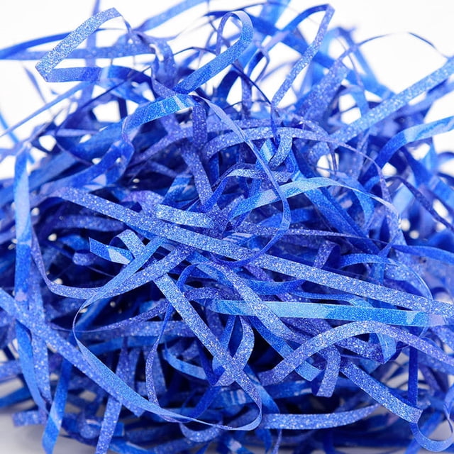 Confeti triturado en tiras y tiras de papel de rafia con purpurina para envolver regalos y rellenar cestas de bricolaje