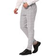 thumbnail image 4 of INSPIRE CHIC Men's Dress Plaid Slim Fit Flat Front Business Pants with Pockets 32 Light Gray, 4 of 7