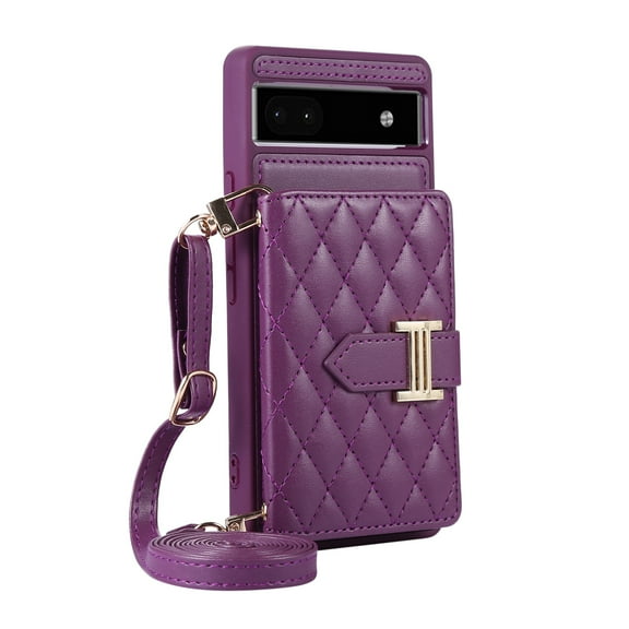 Dteck Wallet Crossbody for Google Pixel 6a Case with Lanyard Wrist Strap Credit Card Holder, PU Leather Protective Phone Case with Ring Holder,Deep Purple