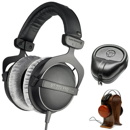 BeyerDynamic DT 770-PRO Studio Headphones 80 Ohms (DT 770-PRO) with Slappa HardBody PRO Full Sized Headphone Case Black & Universal Wood Headphone