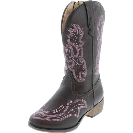 BETANI EBONY Girl's Kids Western Embroidered Mid Calf Cowgirl Block Heel Boots