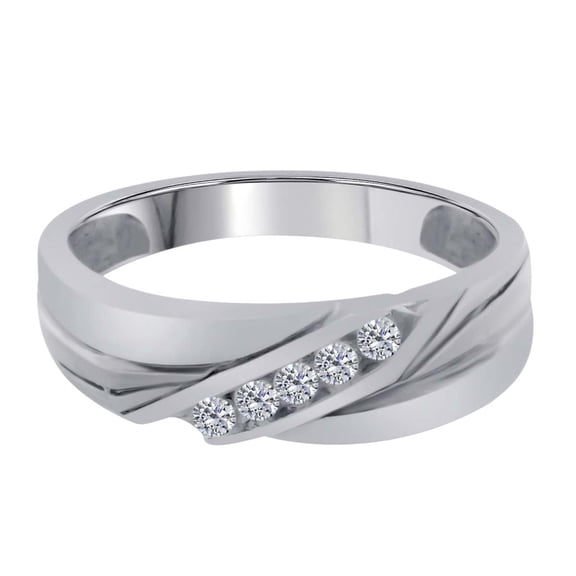Mauli Jewels Engagement Rings for Men 0.05 Carat Mens Channel-Set Diamond Engagement Wedding Ring Channel-Setting 10K White Gold
