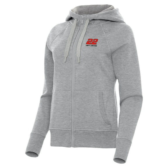 Women's Antigua Heather Gray Joey Logano Victory Full-Zip Hoodie