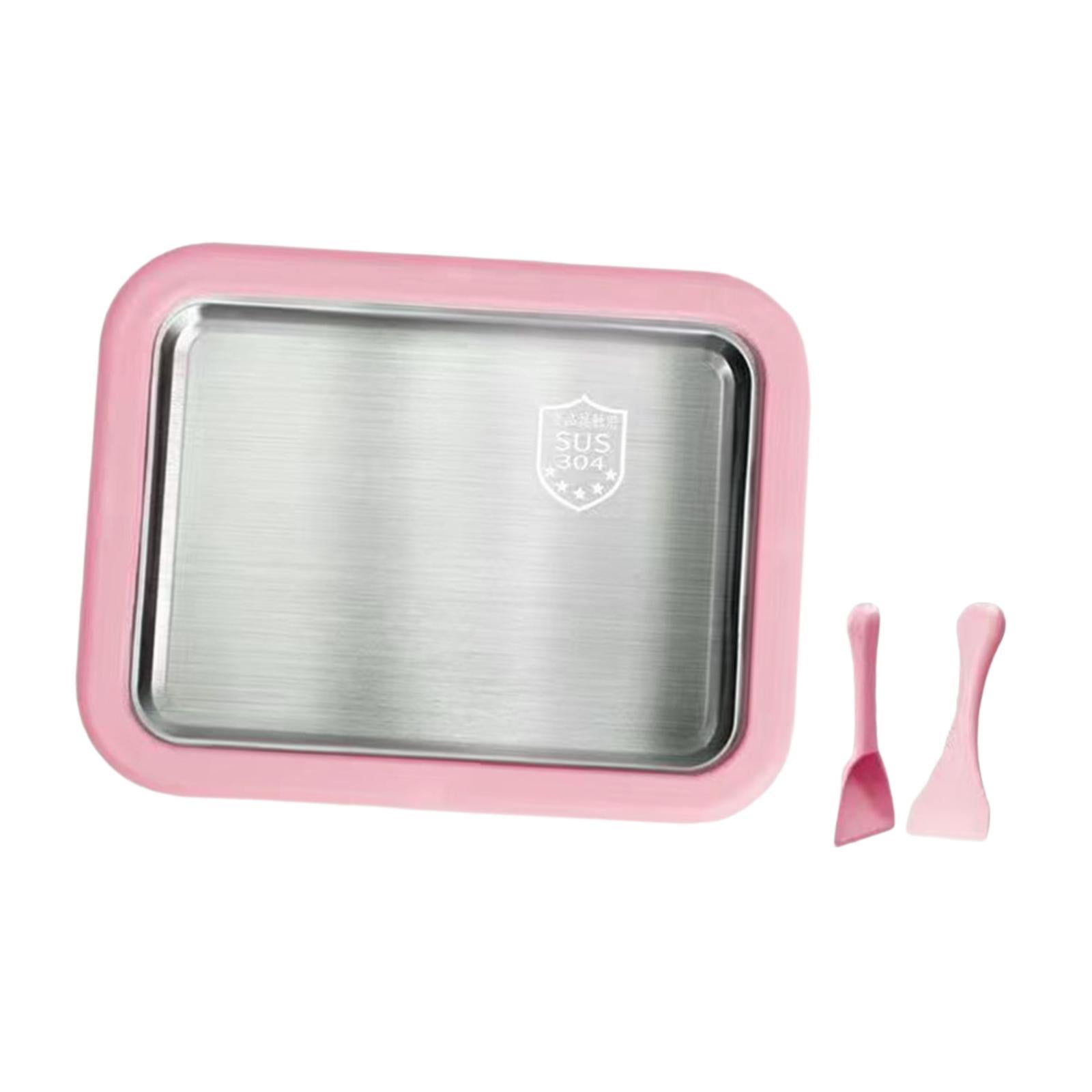 TISHITA Maker Ice Cream Homemade Tray Yogurt with 2 Spatulas Household Gelato Icecream Instant Cold Plate Pink