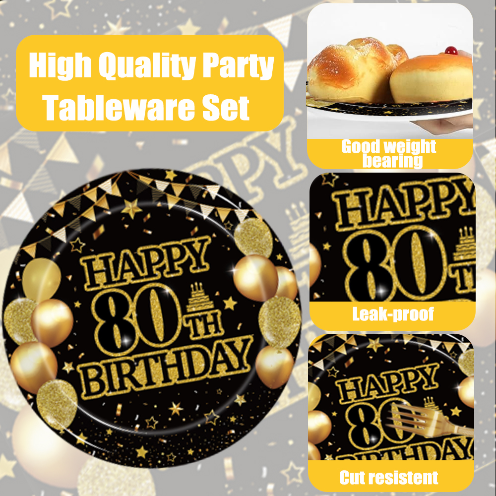 Yh Tech 80th Birthday Party Tableware Set, 96 Pieces photo 3