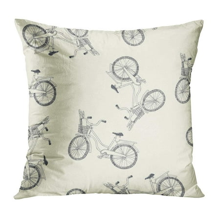ECCOT Doodle Bike Basket of Vintage Bicycle and Baguette in Abstract Bread Breakfast Cartoon City Pillowcase Pillow Cover Cushion Case 16x16