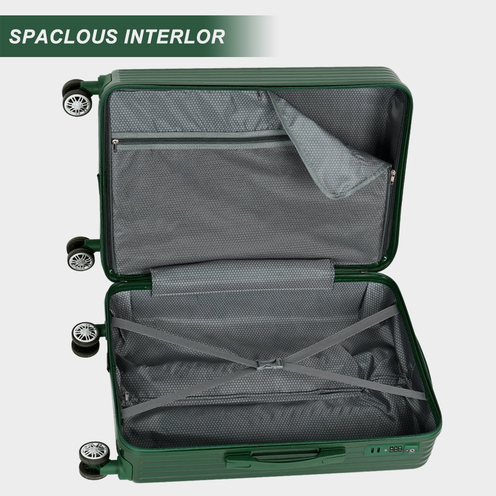 Luggage 3-Pieces Set ABS Durable Suitcase With Spinner Wheels Green 20"24"28"