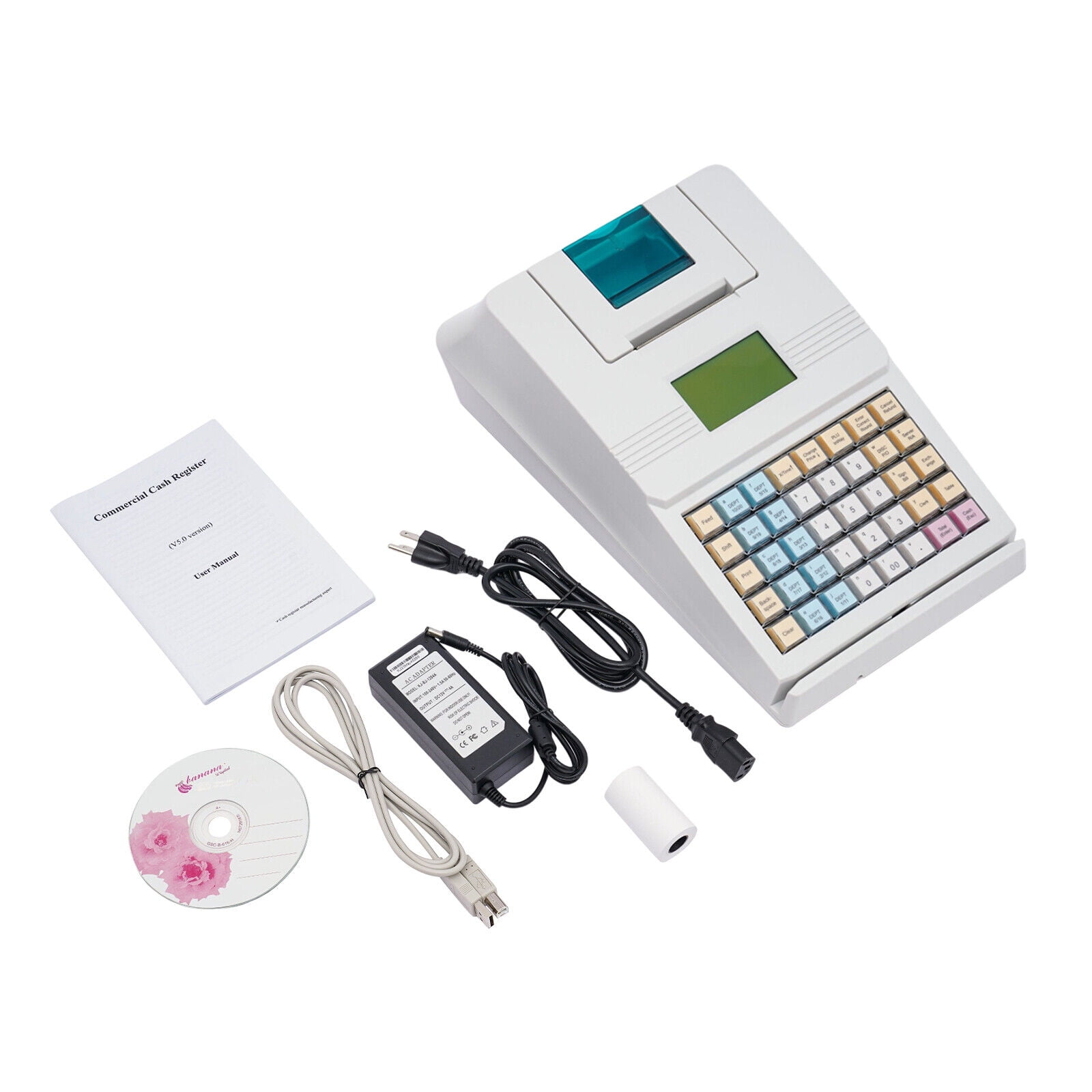 Compact & Durable Cash Register with 40 Keys, 10,000 PLU, 128x64 LCD Display, for Retail, Supermarket, and Restaurant