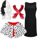 thumbnail image 2 of Disfraces de cosplay de Cruella, bufanda de anime, capa, capa de bruja en blanco y negro, peluca, traje, Halloween, carnaval, juego de rol, 2 of 5