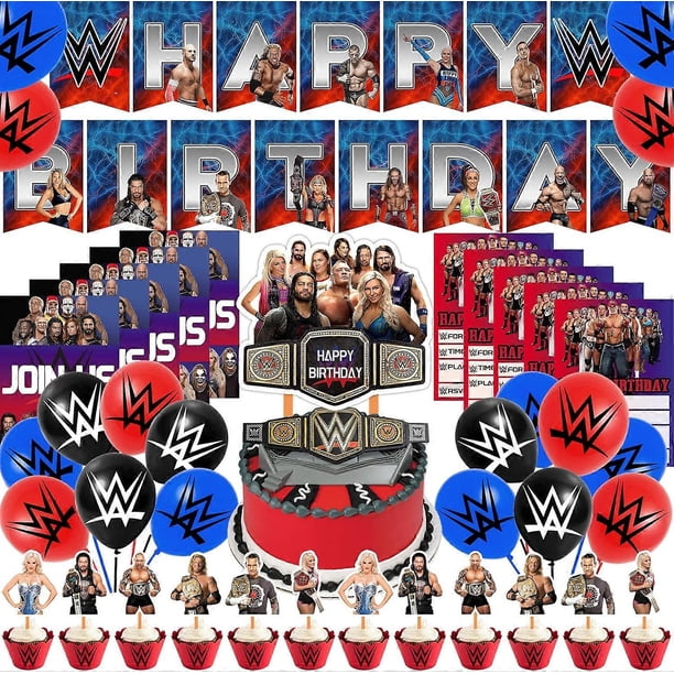 44 Pcs Boxing Party Supplies, Wrestling Fighting Theme Birthday Party Set, Includes Happy birthday banner, Cake topper, Cupcake Toppers