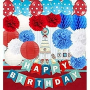 BALLLOOOON Qian's Party Dr Seuss Cat in The Hat Birthday Party Decorations/Dr Suess Decor Turquoise White Red Happy Birthday Banner Airplane Birthday Decorations Red Blue Balloons
