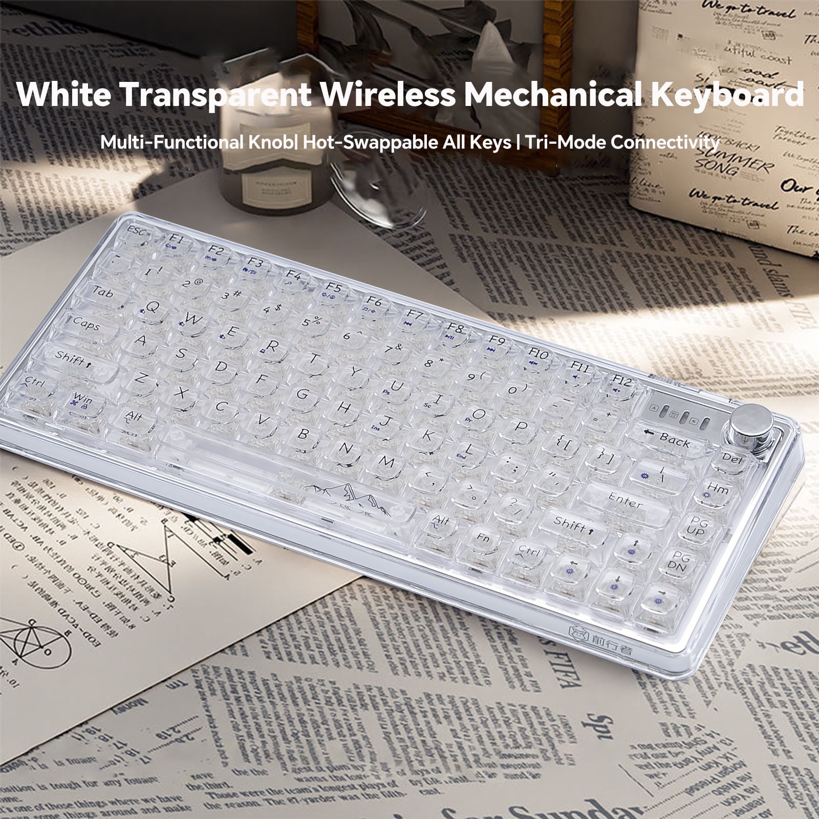 Wireless 82 Hot Swappable Transparent Mechanical Keyboard with Clear Keycaps, BT5.0/2.4G/USB-C Triple Mode mechanical Keyboard, RGB Backlit for Windows/Mac(Crystal Ice Switch,White)