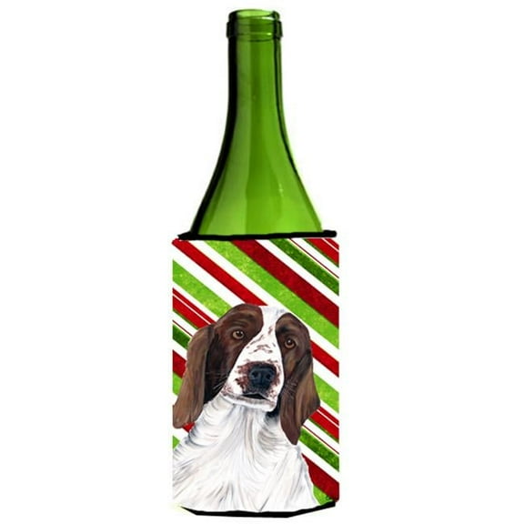 Welsh Springer Spaniel Candy Cane Holiday Christmas Wine bottle sleeve Hugger - 24 oz.