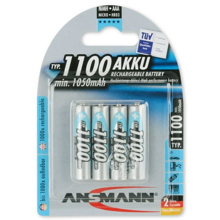 AAA Rechargeable Batteries 1100mAh high-capacity high-rate rechargeable NiMH AAA Battery for flashlight etc. (4-Pack), Designed to supply higher.., By Ansmann From