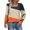 Orange, variant on Women's Color Block Square Neck Blouse with Puff Sleeves & Elastic Cuffs - Casual Stretch Top for Ladies