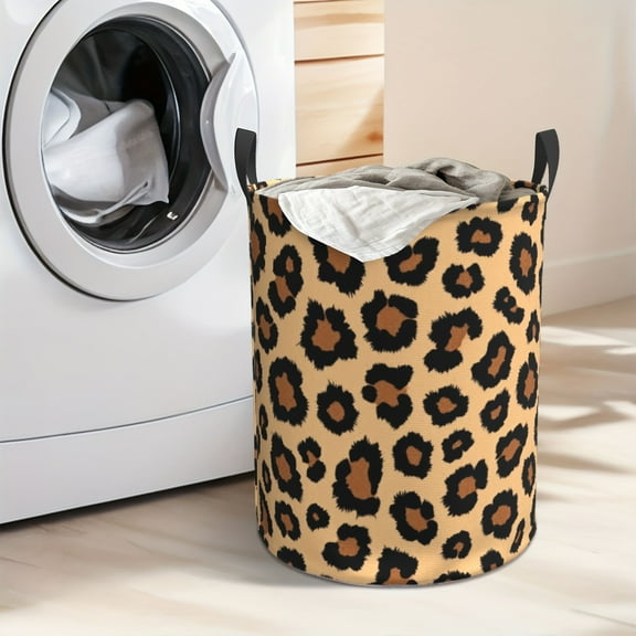 Leopard-print Thick Oxford Cloth Laundry Basket - Large Capacity, Durable Polyester Foldable Storage Basket, Suitable for Bedroom, Bathroom and Laundry Room Organization