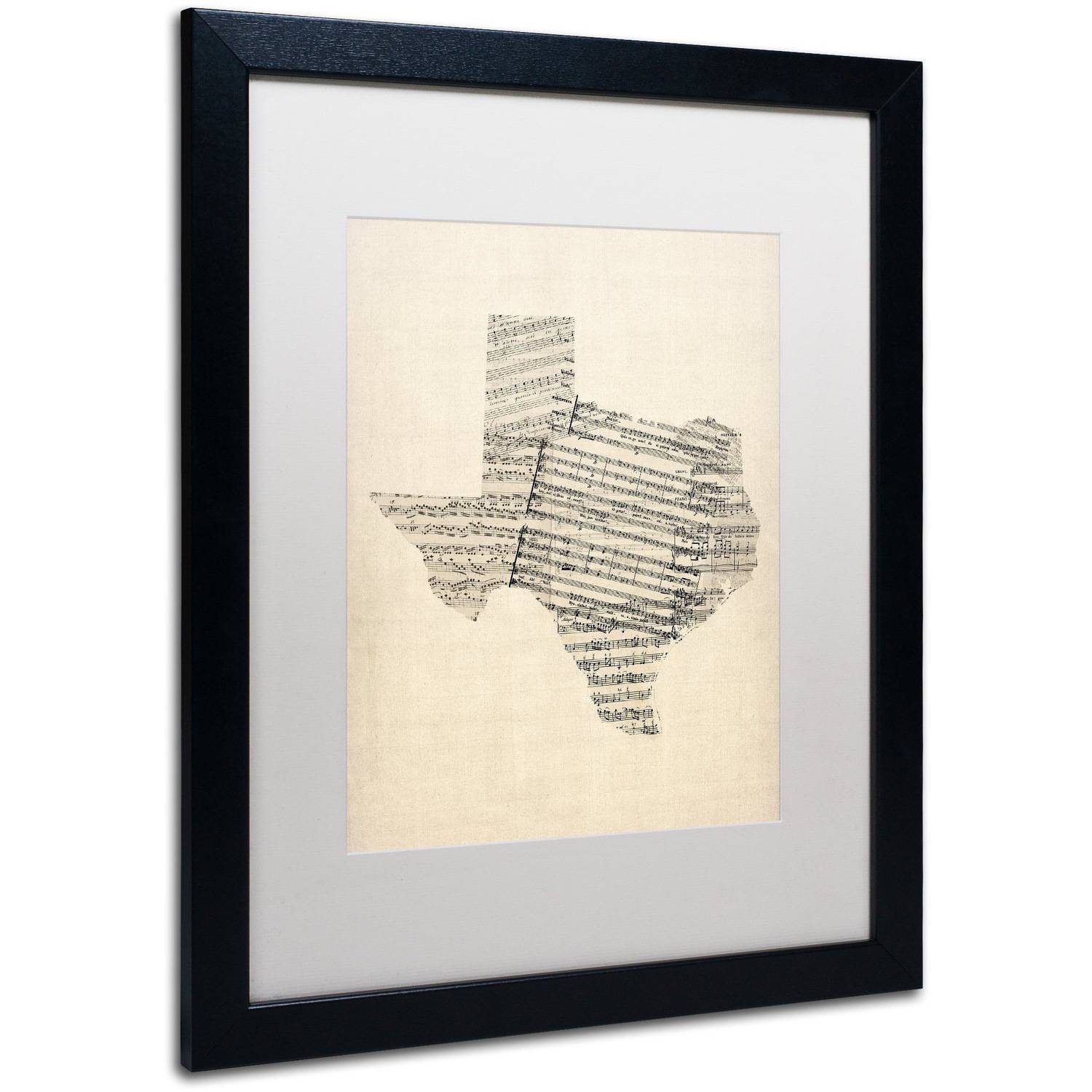 Trademark Fine Art 'Old Sheet Music Map of Texas' Canvas Art by Michael Tompsett, White Matte, Black Frame