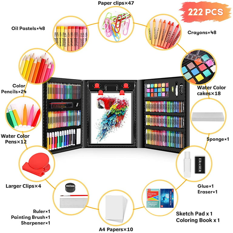  175 Piece Deluxe Art Supplies, Art Set with 2 A4 Drawing Pads,  24 Acrylic Paints, Crayons, Colored Pencils, Art Kit for Adults Artist  Beginners Kids Girls, Drawing Kit with Drawer 