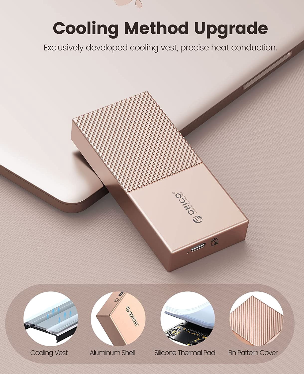 ORICO M.2 NVME SSD Enclosure 40Gbps PCIe3.0x4 USB Type-C Aluminum Adapter, NVME 2280 M-Key(B+M Key) External Solid State Drive Case,Compatible with Thunderbolt 3/4 USB3.2/3.1/Type C-Golden(No Drive)
