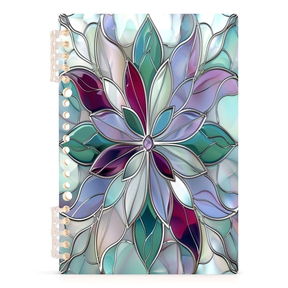 Violet Red Floral Stained Glass Notebooks 1-subject Journal 60 Sheets A5 College Ruled Paper Detachable Ring 8.3"x5.7"