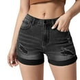 thumbnail image 3 of Hfolob Womens Jeans Women's Rhinestone Denim Shorts Mid Waist Ripped Hem Tessles Stretchy Jean Shorts With Pockets Classics, 3 of 8