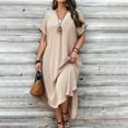 thumbnail image 4 of Women's Spring/Summer Casual V Neck Solid Color Loose Fit Plus Size Dress Womens plus Size Dinner Dresses Skater Dresses for Women plus Sizes Short plus Size Dress 2x Dress for Women plus Size plus, 4 of 6