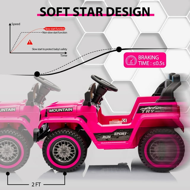 Kojooin 12V Kids Ride On Truck Car, Battery Powered Electric Vehicles with Remote Control, Spring Suspensions, 3 Speeds, LED Lights, Music, MP3, Ride On Toy Car for Children Toddles Boys Girls