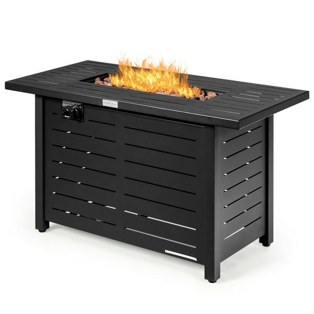 Gymax 42 Rectangular Propane Gas Fire Pit 60 000 Btu Heater Outdoor Table W Cover Walmart Com