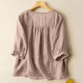 thumbnail image 3 of Womens Summer Tops 5 Short Women's Linen Round Boxy Top Patchwork Blouses Long Sleeve Fitted, 3 of 6