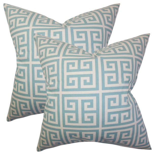 Set of 2 Paros Greek Key Throw Pillows in Blue