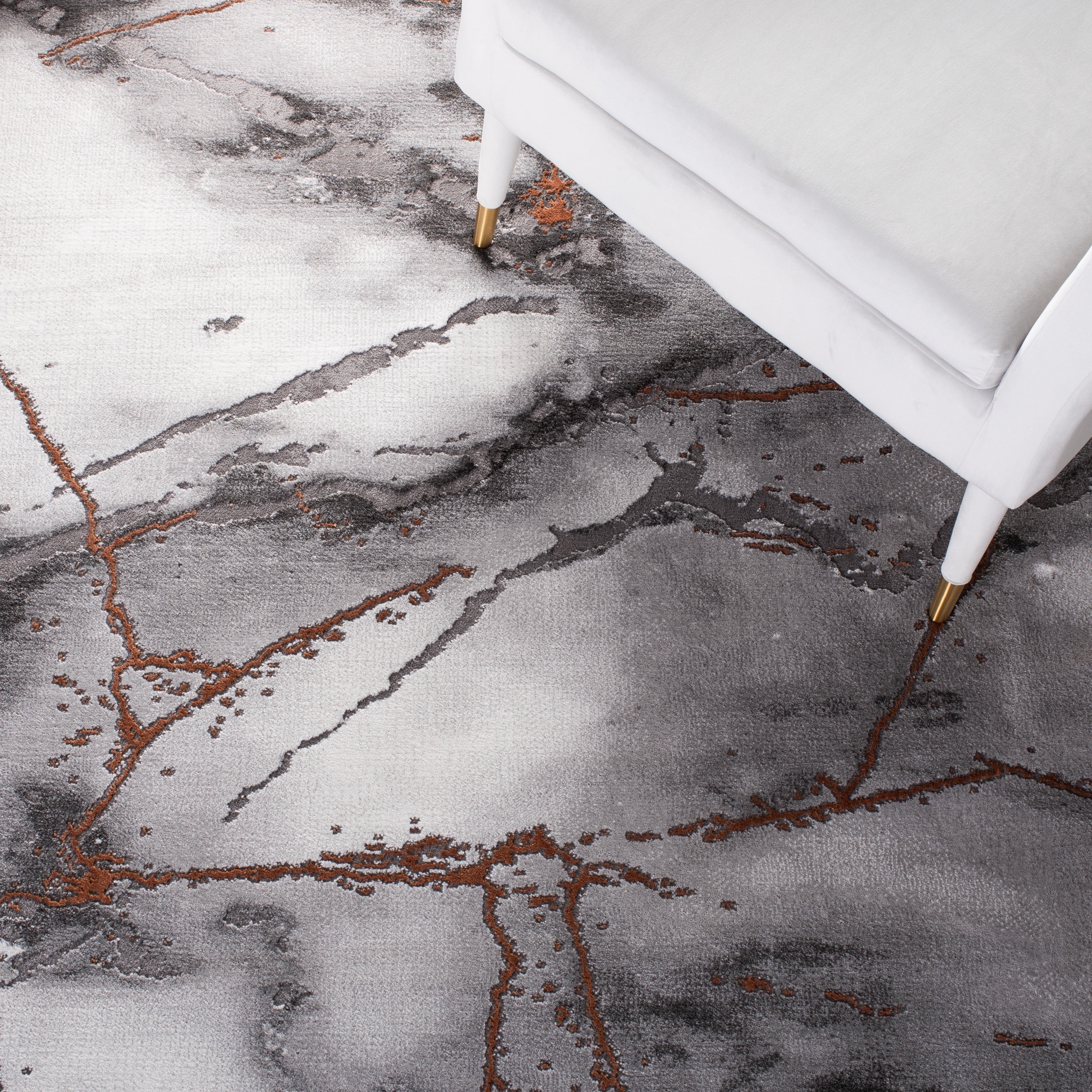 SAFAVIEH Craft Paul Abstract Area Rug, Grey/Orange, 4' x 4' Round