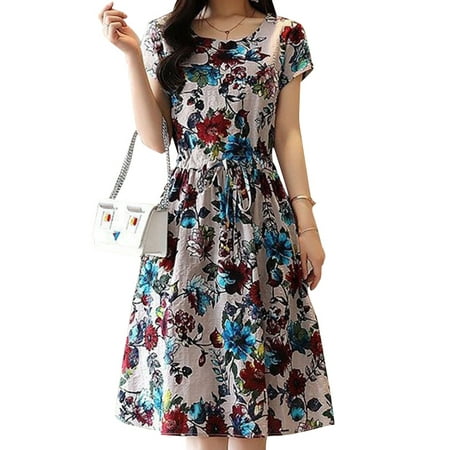 Funcee Women Fashion Short Sleeve Printed Slim Dress