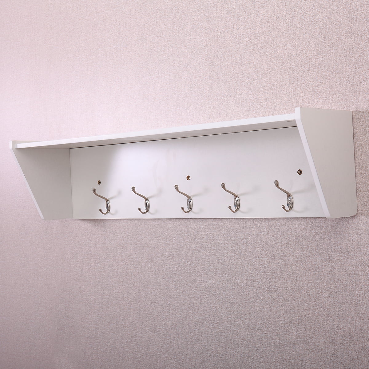 Kepooman 37" Wall Storage Shelf with Hooks, Wall Mount Shelf Rack Organizer for Living Room Hallway Entryway - White Kepooman 37" Wall Storage Shelf with Hooks, Wall Mount Shelf Rack Organizer for Living Room Hallway Entryway - White
