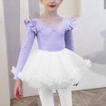 thumbnail image 2 of SERTG Girls Long Sleeve V-Neck Skirt Solid Color Practice Wear Dress Kids Dance Gymnastics Outfit Skirts(Purple#1,3 Years), 2 of 7