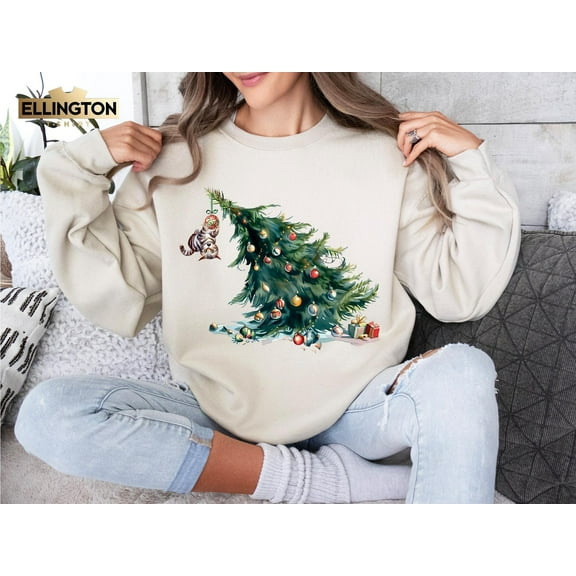Meowy Christmas Shirt, Cat Christmas Sweatshirt, Cat Lover Mom Sweater, Catmas Gift For New Year