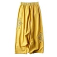 thumbnail image 7 of Women Summer Cotton Linen Palazzo Pants Plus Size Casual Ethnic Embroidery Crop Pants Capri Work Straight Leg Trouser, 7 of 7