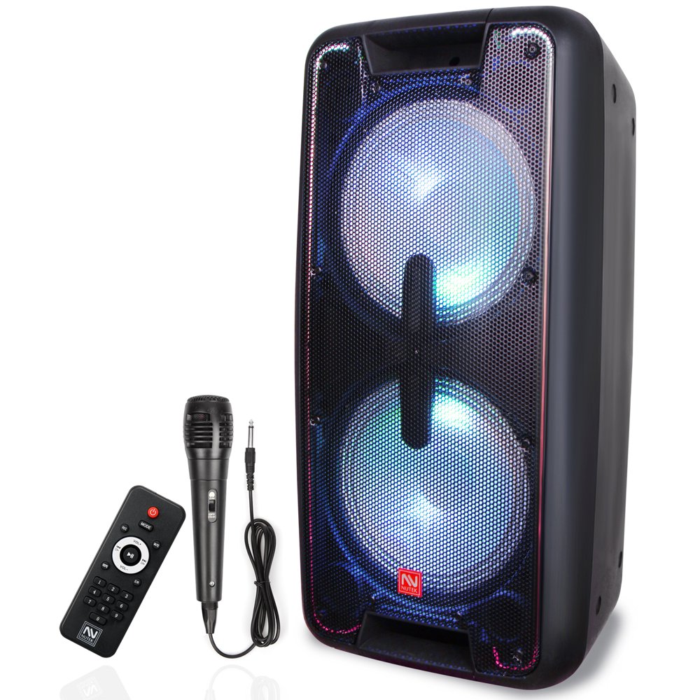 Dual 10" Portable Power Active DJ PA Speaker Bluetooth USB BT FM AUX w/ Microphone Remote