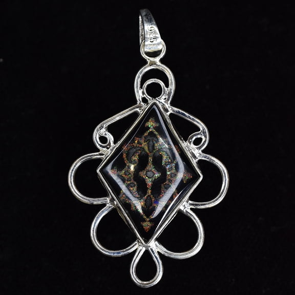 NATURAL Black Tourmaline 31Ct CERTIFEID 925 Starling Silver Fancy Gems Pendant