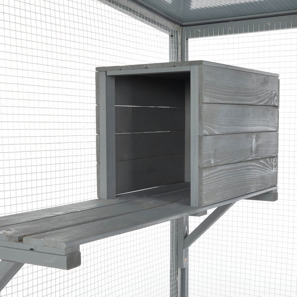 Spaco 70-Inch Cat Window Catio House, Outdoor Wood Cat Enclosure with Wheels and Platforms, Gray