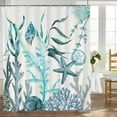 thumbnail image 2 of Ocean Shower Curtain Coral Jellyfish Starfish Seashell Shower Curtains for Bathroom Blue Shower Curtain Waterproof Polyester Fabric Ocean Themed Bathroom Decor 72x72 in, 2 of 6