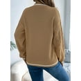 thumbnail image 5 of Women'S Casual V Neck Long Sleeve Sweater Trendy Striped Pullover Cable Knit Preppy Sweaters Khaki L, 5 of 8