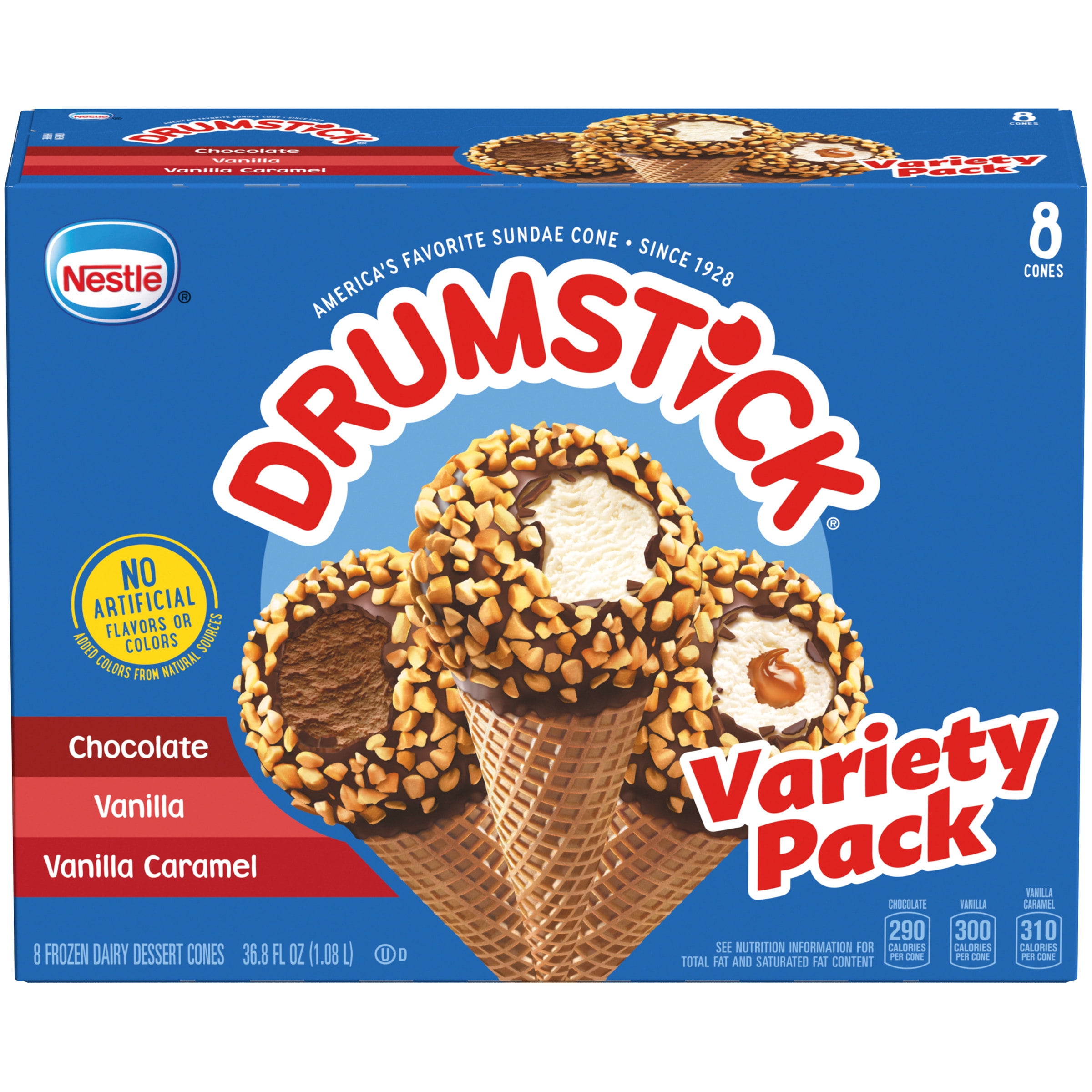 DRUMSTICK Variety Pack, Vanilla, Vanilla Caramel, Chocolate Sundae Cone
