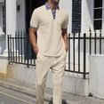 thumbnail image 2 of CHUMUD 2 Piece Sets for Men Boho Collared Short Sleeve Shirts and Eastic Waisted Long Pants with Pockets Summer Trendy Casual Outfits, 2 of 9