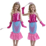 Jurebecia Girls Mermaid Princess Dress 4-6T, Sparkly Tutu Costume for Birthday Party, Halloween, Christmas, Fancy Outfit with Tiara & Gloves