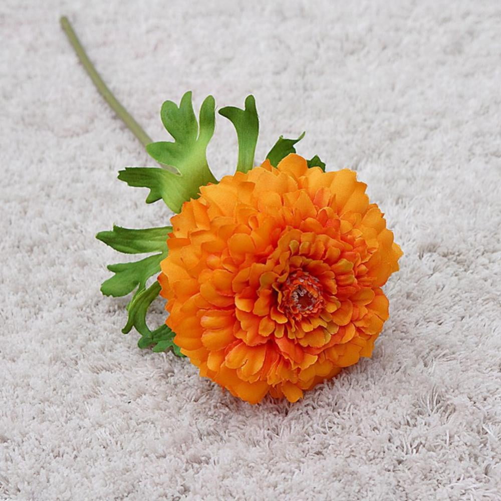 Orange Artificial Marigold Bush For Garden Patio Pots&Planters Silk Flowers Home 