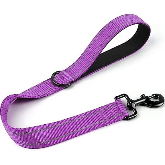 Eryueer Strong Short Dog Leash 2FT, 1.2 Inch Wide, Heavy Duty, Padded Handle for Traffic Control, Reflective Leash for Medium and Large Dogs Walking Training, Purple